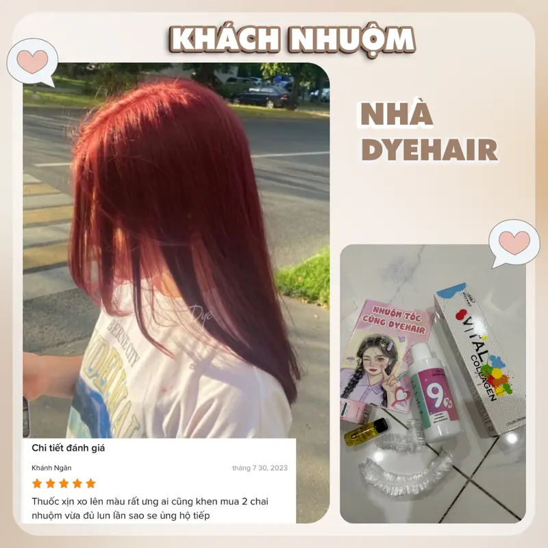 Thuốc nhuộm tóc Đỏ Cherry, không cần tẩy tóc, Dyehair, tặng kèm oxy trợ dưỡng và bao tay Đổi Màu Tóc Nữ Dưỡng Tóc 1