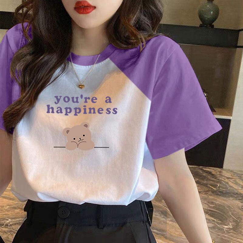 Product Introduction of Summer New Trendy T-shirt Women's Raglan Sleeve Stitching All-Matching Loose Short Sleeve,Womenswear Top Lingerie Lady Comfort Streetwear Crewneck 12
