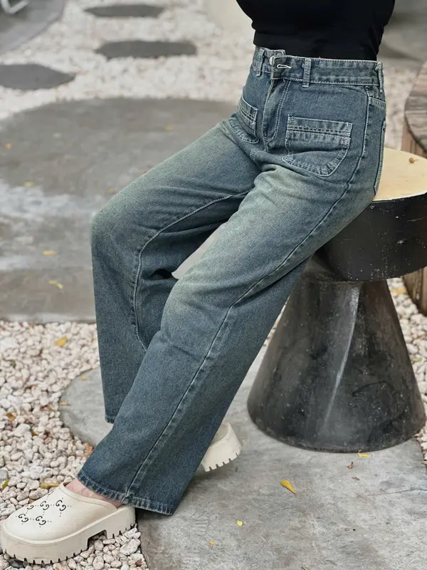 [Jean Hot] Suông Túi ngang trước  dãn 4 chiều hack dáng hot trend cho các nàng [MỘNG DIỄM SHOP] quần  jean baggy jeans 0