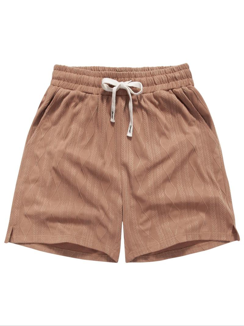 Product Introduction of Men's Solid Color Split Hem  Jacquard Knitted Drawstring Waist Shorts, Loose Casual Comfortable Breathable Pocket Shorts for Summer, Fashion Men's Bottoms for Daily Wear 3
