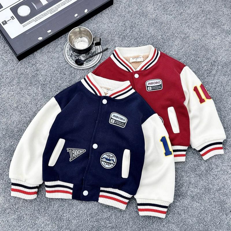 Áo khoác bomber bóng chày nỉ ép 2 da không xù INBOBO lót lông dày ấm cho bé size 8-28kg