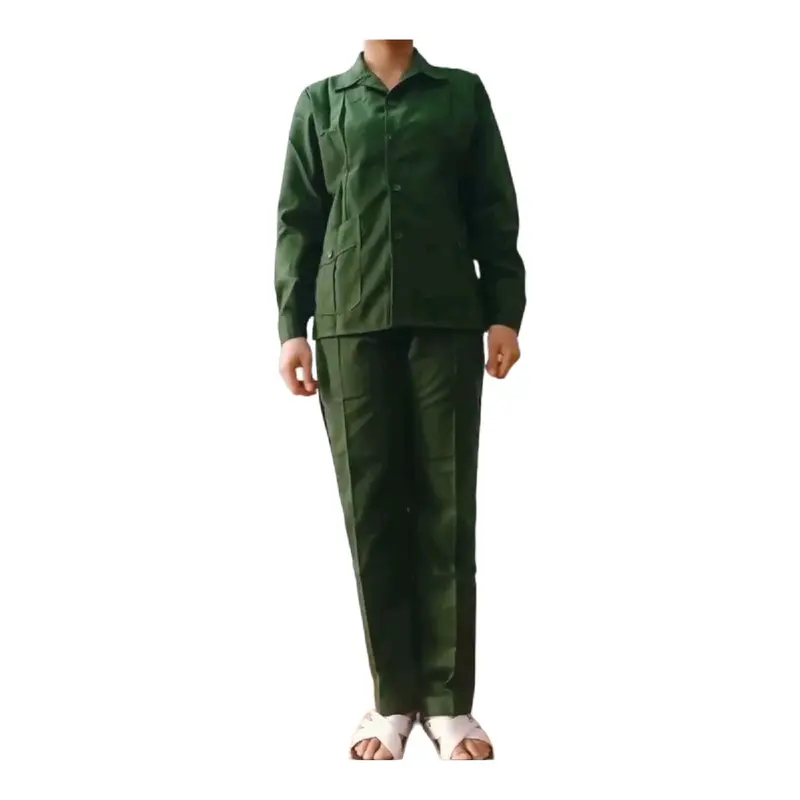 Bộ quần áo học tập nữ, quần áo lao động nữ màu xanh vải kaki Có Túi 2