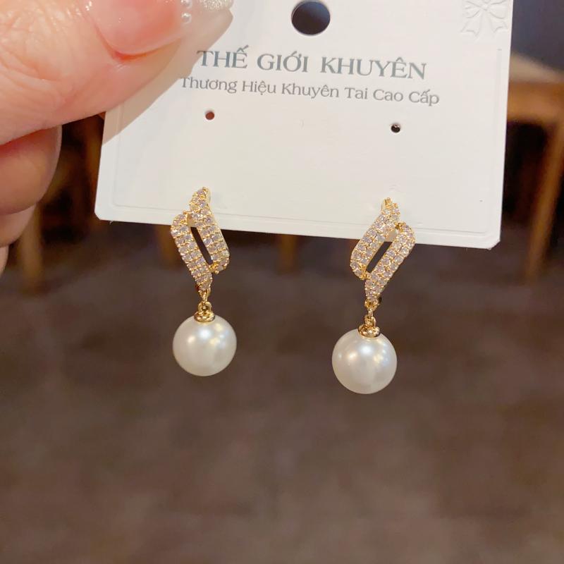  Khuyên Tai Ngọc Trai Cao Cấp Thiết Kế Xoắn Nhẹ Nhỏ Gọn Yêu Kiều Nữ Tính Phụ Kiện Trang Sức Thế Giới Khuyên Mạ Vàng 18K 