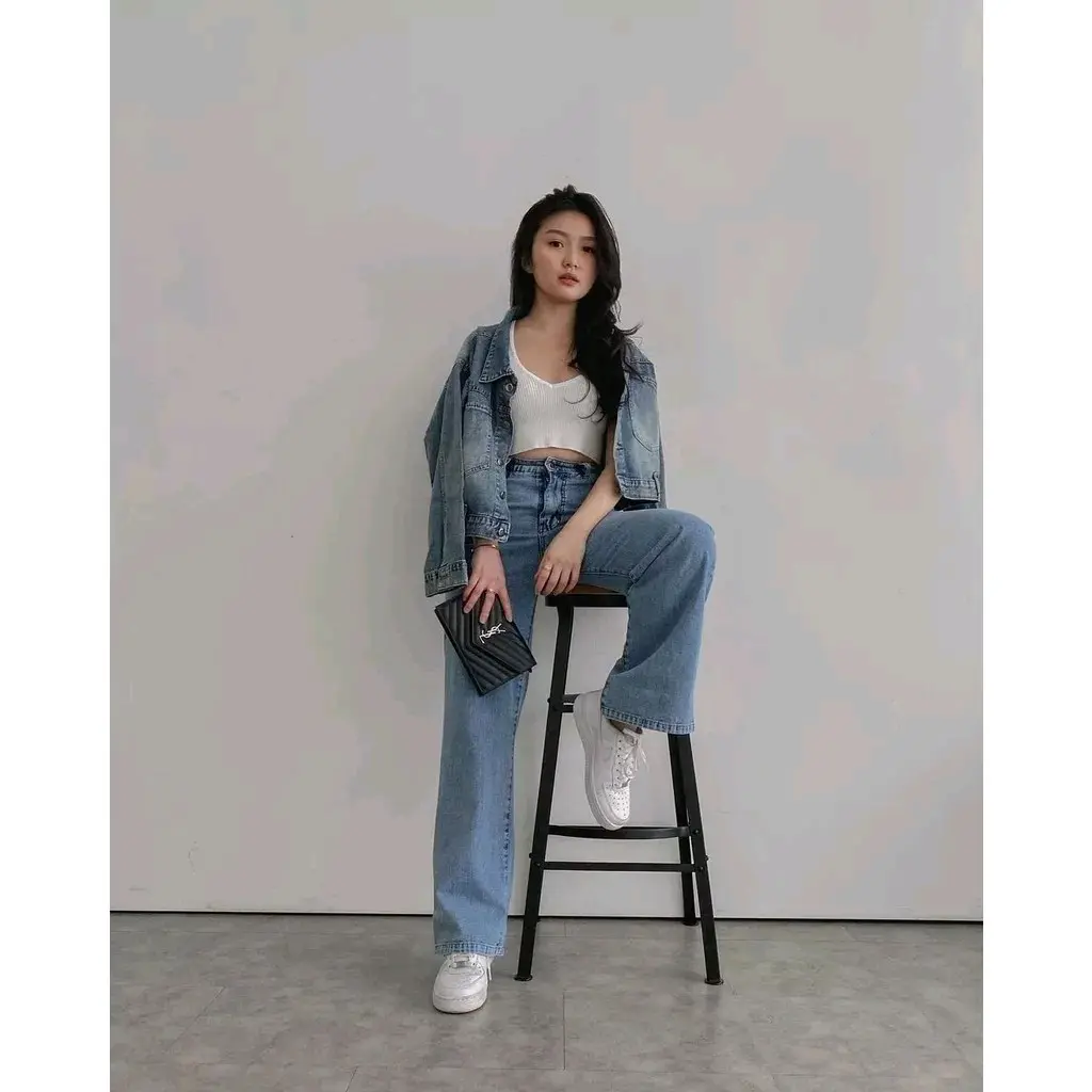 Highwaist Jeans - Celana Kulot Loose Wanita Kekinian - Celana Kulot Jeans Highwaist Jumbo Tebal - Celana Kulot Panjang