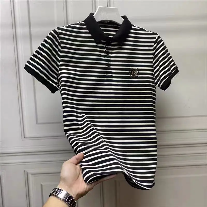 Áo Polo Có Ve Áo Thêu Sọc Nam, Cỡ Lớn Mùa Hè, Dễ Phối Đồ Dáng Ôm, Có Cổ, Áo Phông Thời Trang, Áo Thời Trang, Dành Cho Nam