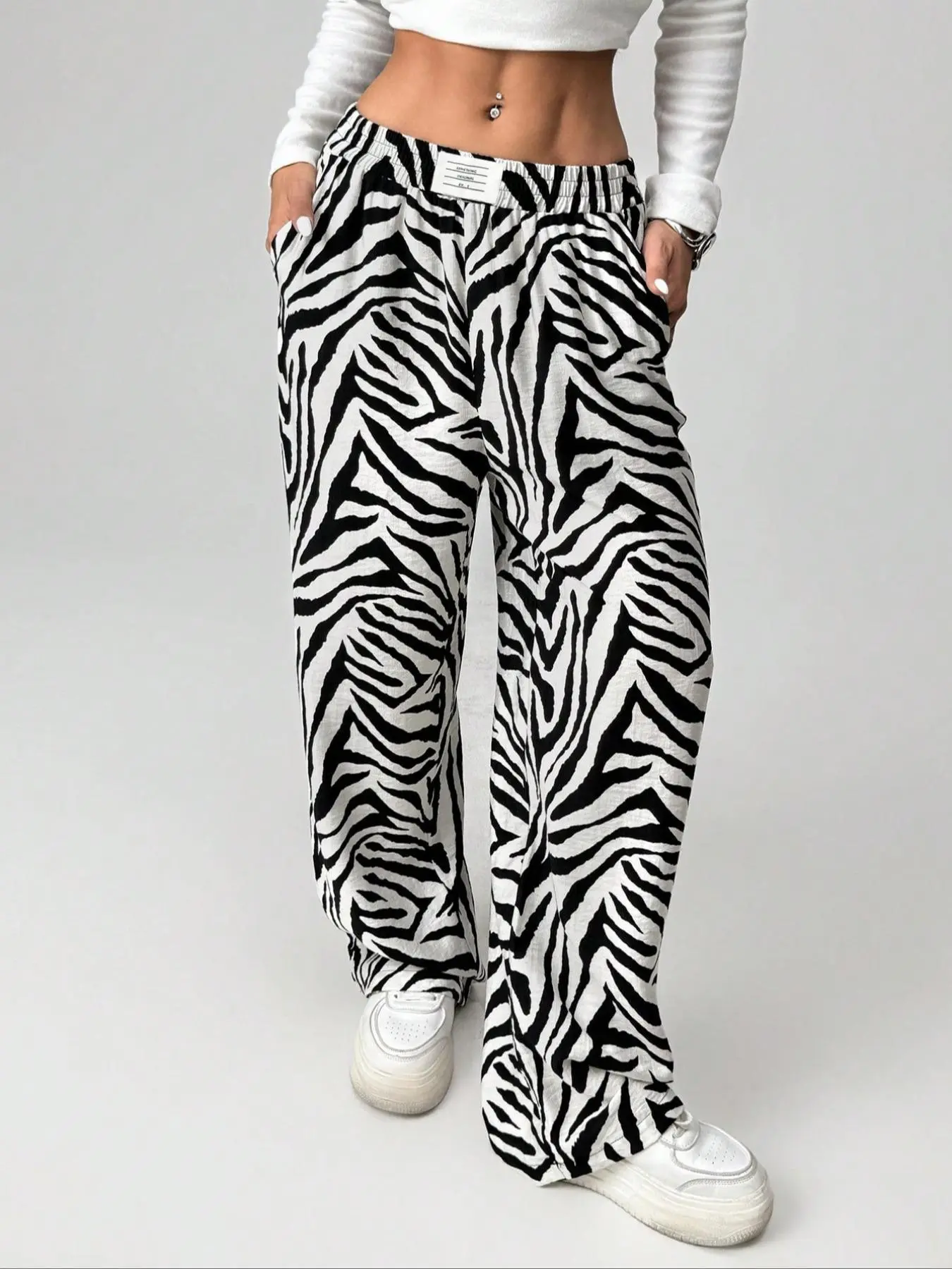 Women's Zebra Stripe Print Pants, Casual Comfy Trousers for Spring & Fall, Women's Bottoms for Daily Wear