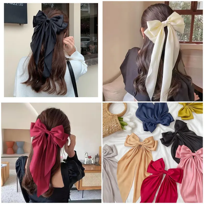 Klip Rambut Ikatan bentuk rama-rama, Reben Panjang Retro, Bahan ...