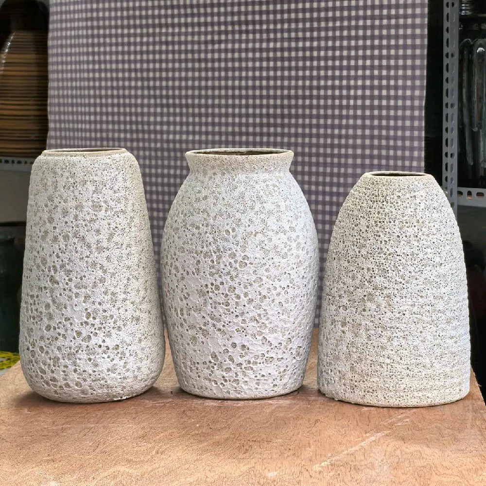 Lọ cắm hoa men atlantic trắng Bát Tràng , bình hoa decor giá rẻ