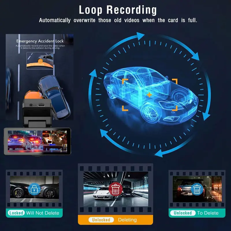 4K Car Video Recorder, 1 Set WiFi Dash Cam, 1080P Car Camera, Dual Lens Car Video Recorder, AHD HDR WDR Loop Recording Backup Camera, Parking Monitoring Night-Vision 4