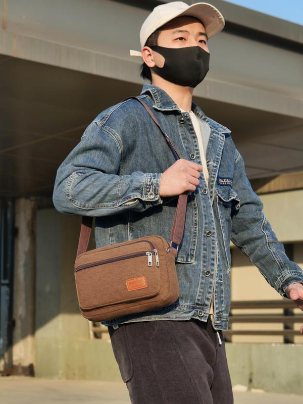 Men's Casual Solid Color Crossbody Bag, Fashionable Multi-layer Zipper Crossbody Bag for Daily Used, Casual Trendy Versatile High-quality Daily Commuting Bag 7
