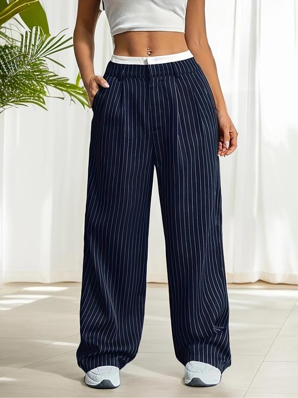 Women's Striped Print Straight Leg Pants, Casual Comfy Trousers for Daily Wear, Ladies Bottoms for All Seasons,  Trousers for Women 3
