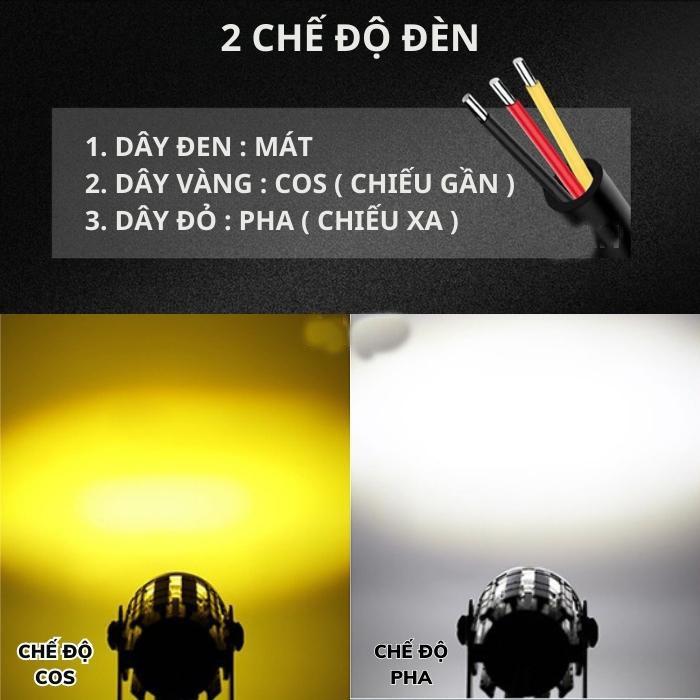 Đèn pha xe máy, xe điện, 8-80v, đèn bi bi mini L7, đèn pha bi xe máy, 2 màu Cos vàng, trắng model pha: Đèn pha L7-HT Led đèn   cầu đèn  đèn trợ sáng 6