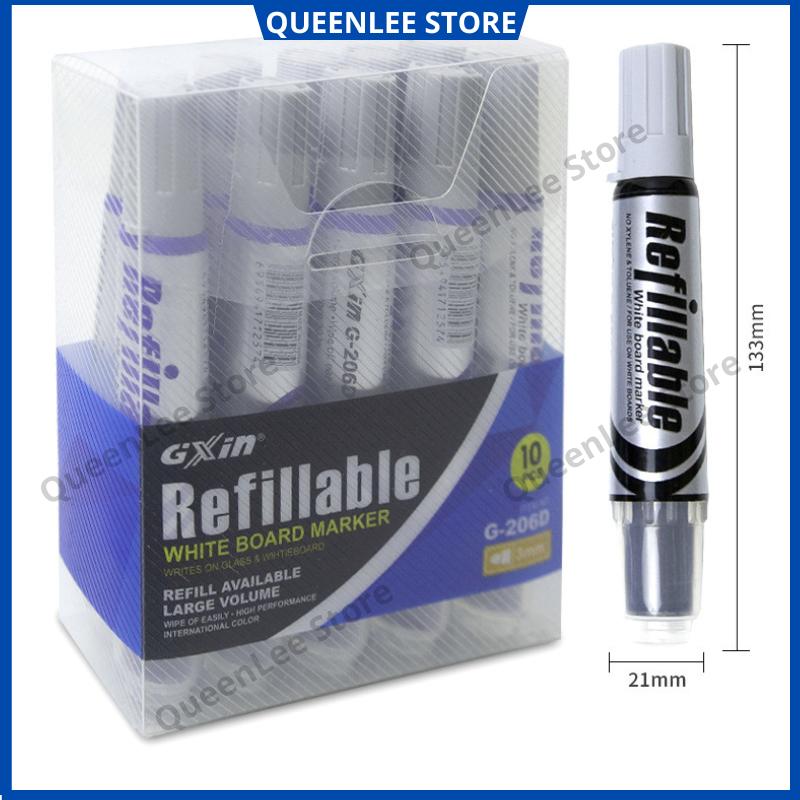 Hộp 10 Bút lông viết bảng nhấn G206D - Hộp bút viết bảng xóa được dễ dàng G206D - Hộp bút lông viết bảng có ống đựng mực Queen Lee Store