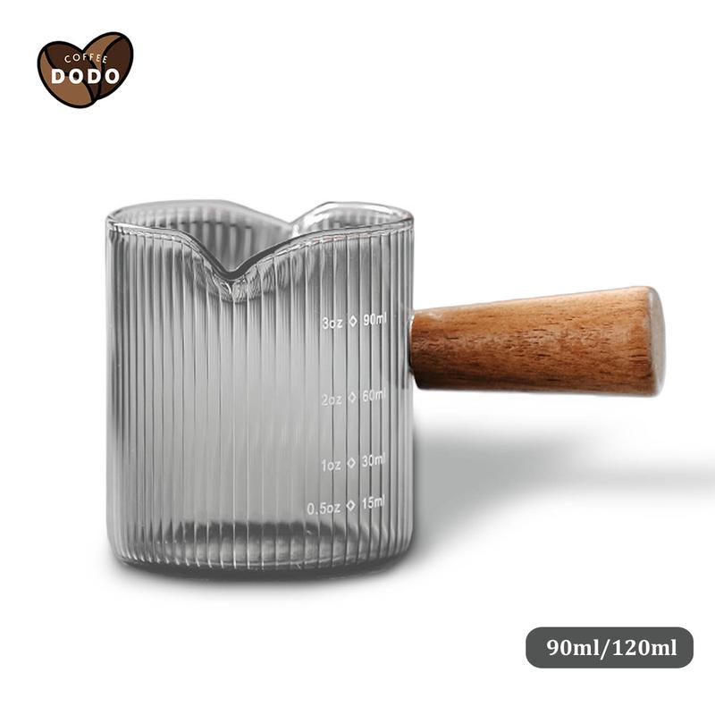 Cốc đong cà phê thủy tinh tay cầm gỗ mini 90ml 120ml Cốc đong cafe espresso chịu nhiệt có vạch đo Pha chế cà phê DODO