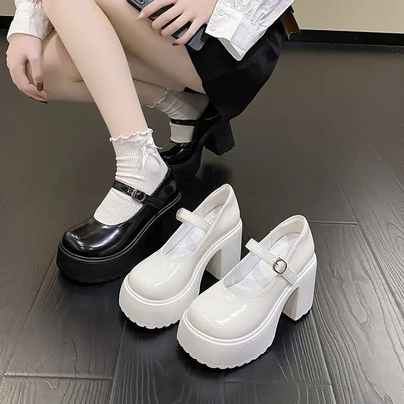 Giày búp bê Lolita cao gót mũi vuông quai cài tiện lợi phong cách tiểu thư ( Chân nhỏ gầy lùi 1 sz)