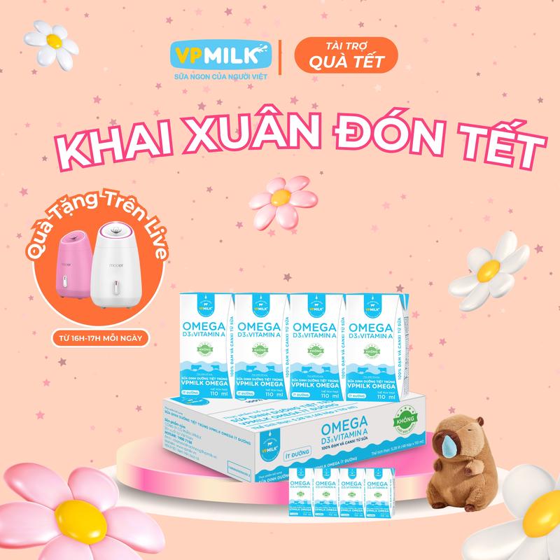 [Thùng 48 hộp 110ml] Sữa dinh dưỡng VPMilk Omega ít đường, Sữa Omega hỗ trợ sáng mắt, chắc xương, tăng cường trí nhớ dành cho bé và cả nhà bổ sung dưỡng chất thiết yếu