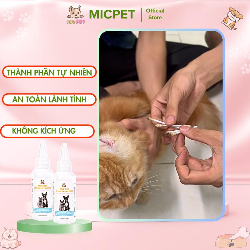 Combo Báo Đời MicPet [Sữa Tắm Cho Mèo 500ml Dưỡng Lông Bảo Vệ Da Sạch Ngừa ve rận nấm ghẻ  + Dung Dịch Nhỏ tai vệ sinh sạch tai phòng viêm tai Chó Mèo chai to 60ml] Tặng bàn chải Kỳ Lông|Voucher 20k 7