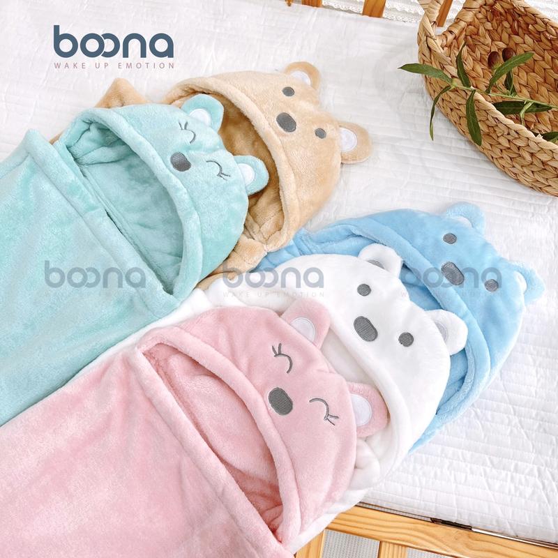 Chăn ủ Gấu, Ủ choàng băng lông BOONA cao cấp cho bé sơ sinh siêu mềm, dày dặn ấm áp mùa Thu đông