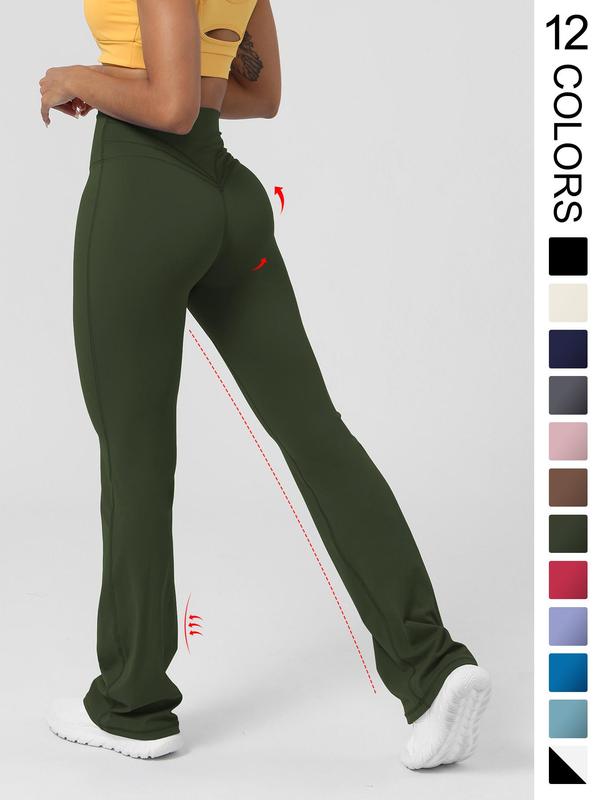 Women's Basic Plain High Waist Slim Flare Leg Yoga Pants, Solid Bell Bottom Sports Trousers for Workout Gym Fitness, Women's Joggers 5