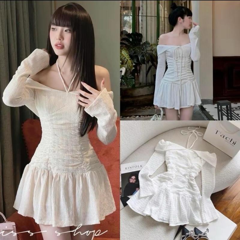 XẢ KHO ĐẦM NHÚNG EO TAY DÀI 2 LỚP _ KHÁNH VY STORE_ 41150 Nữ Thun xốp Nhật Women Dress