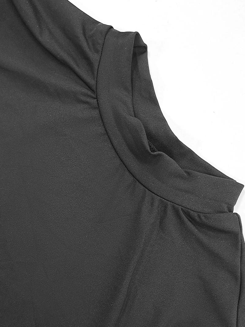 Product Introduction of Women's Solid Belted Pu Leather Patchwork Dress, Elegant Fashion Casual Crew Neck Short Dress for Daily Outdoor Wear, Women Clothing for Spring Fall 6