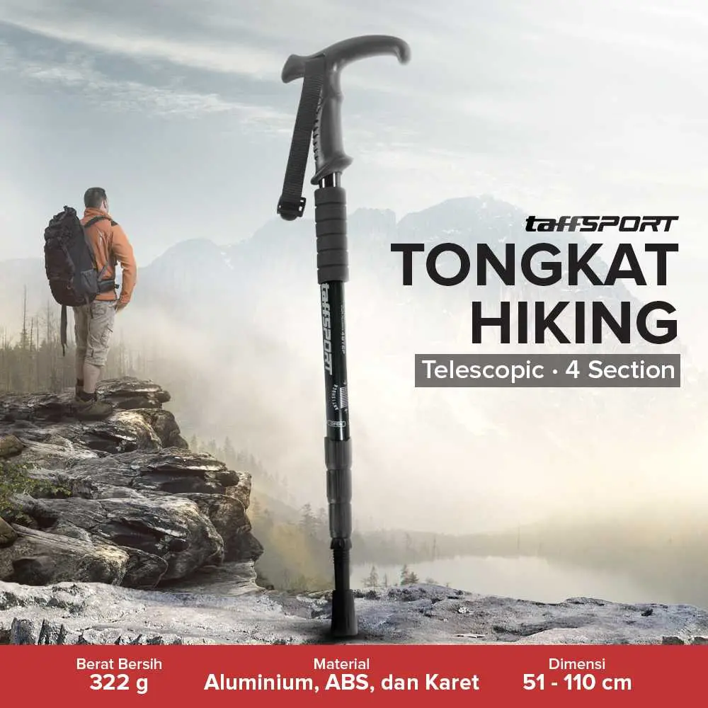 TaffSPORT Tongkat Hiking Trekking Pole Telescopic 4 Section - E4102 Camping Outdoor
