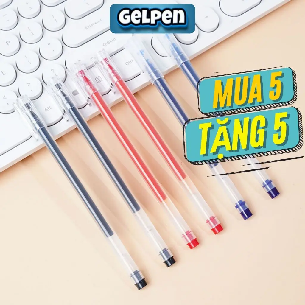 Bút gel khô nhanh ngòi kim 0.5mm 3 màu đen đỏ xanh dung tích mực lớn viết trơn