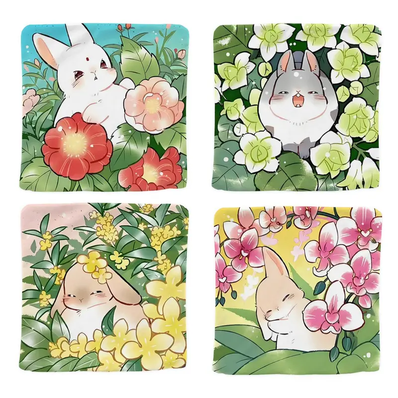 Cute Rabbit Pattern Cushion Cover, 4 Counts/set Soft Comfortable Throw Pillow Cover, Household Decoration Supplies for Home Living Room Bedroom 7