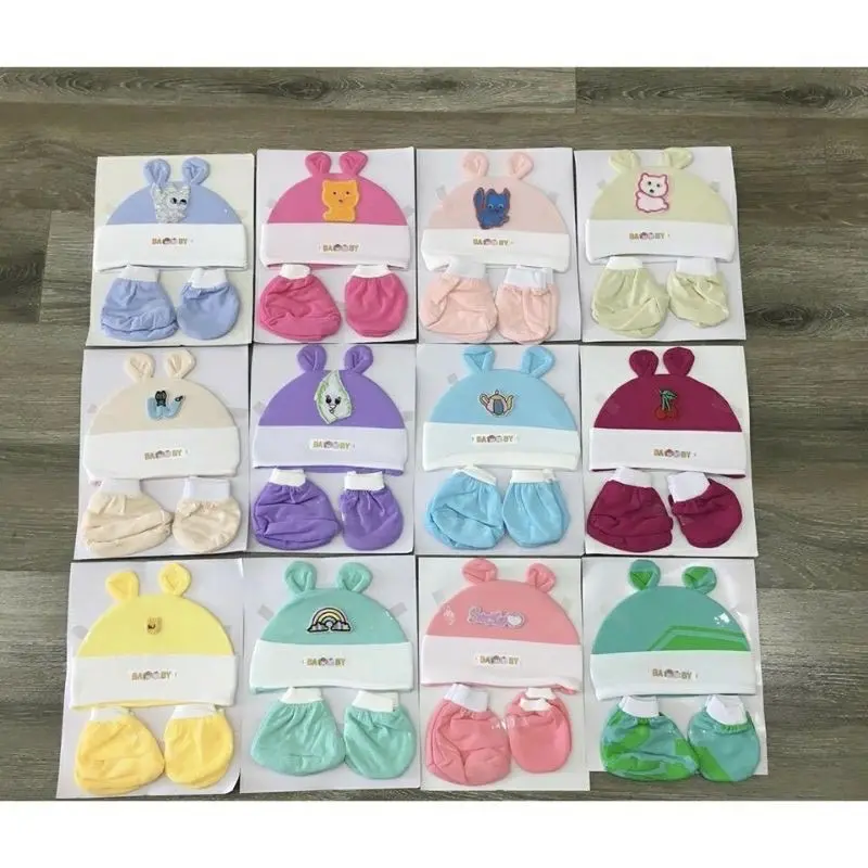 Set bao tay chân kèm mũ che thóp HOẠ TIẾT 5 MÓN cho bé chất cotton