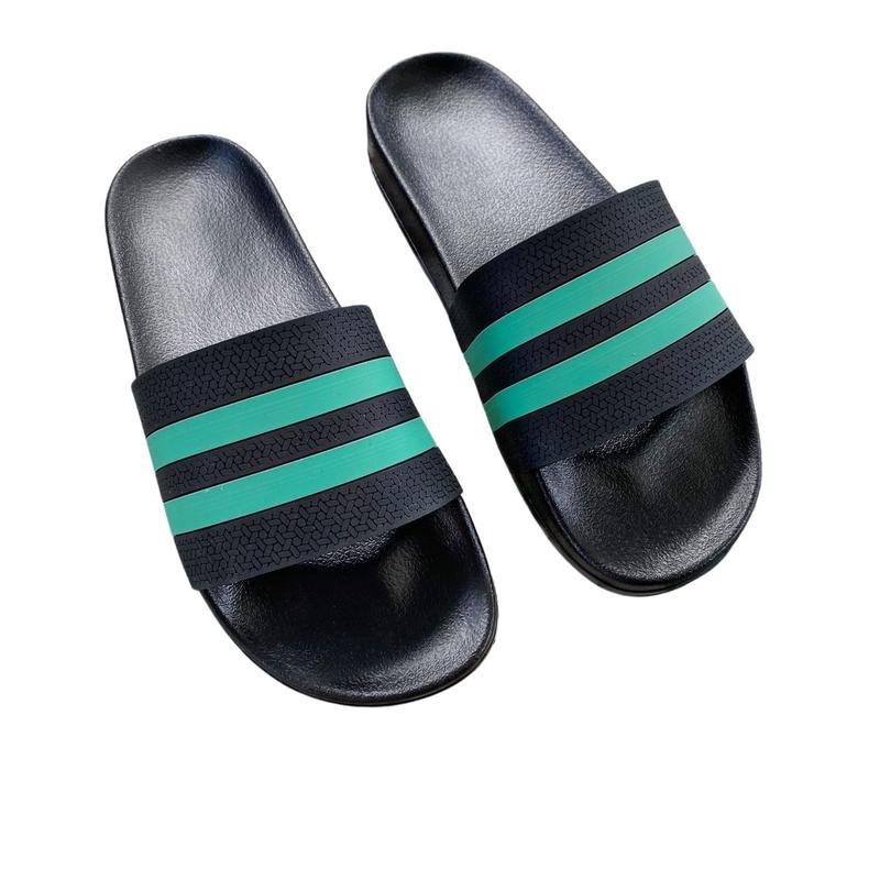 dép quai ngang 2 sọc thể thao ĐẾ CẢI TIẾN 2 màu đen trắng và xanh trắng nam nữ Slipper Đế Bằng DéP Cao Su Jean