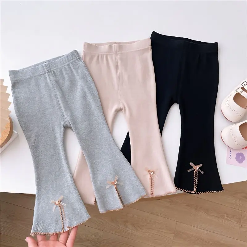 Quần ống loe cho bé gái, dễ phối đồ, thích hợp cho mùa xuân và mùa thu, quần legging tua rua, mỏng, có thể mặc ngoài trời, quần co giãn cho trẻ em 1