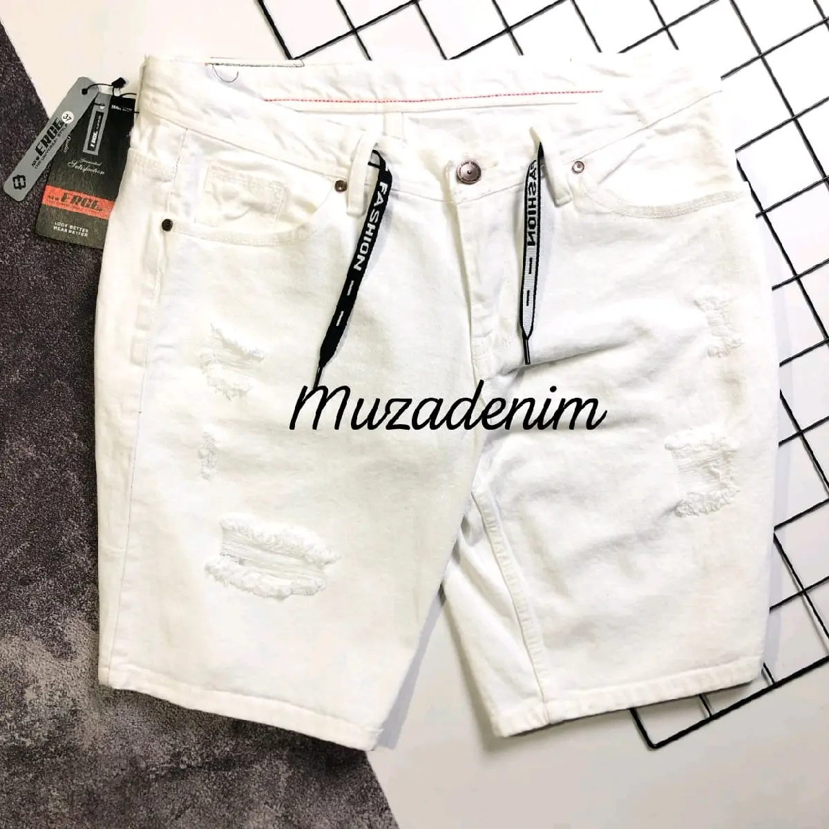 celana jeans pria pendek sobek putih distro bigsize 28sampai39 Santai Pas Blue