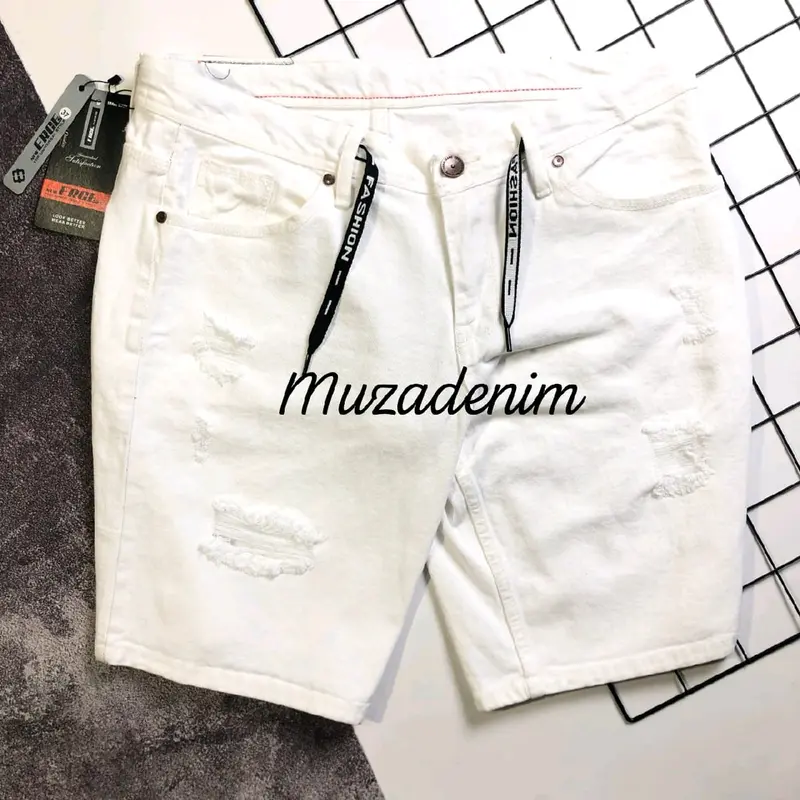 celana jeans pria pendek sobek putih distro bigsize 28sampai39 Santai Pas Blue 0