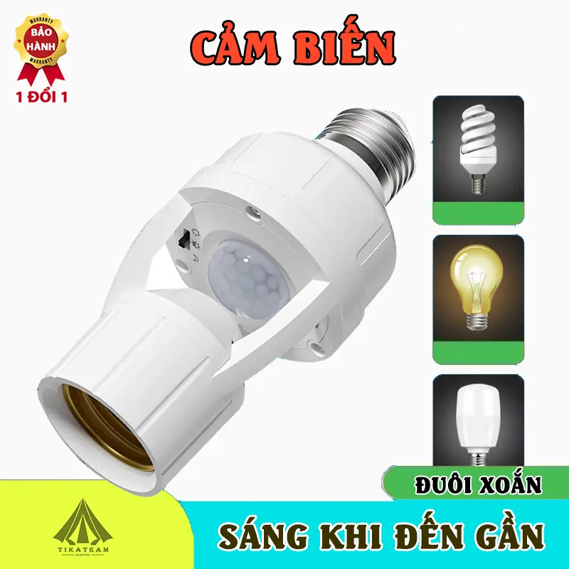 Đui đèn cảm ứng chuyển động E27, tự bật tắt khi đến gần, cảm biến hồng ngoài tự động