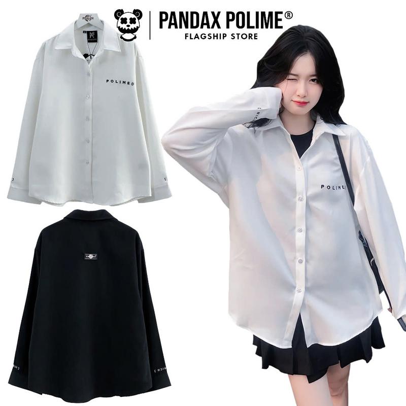 Áo sơ mi dài tay form rộng local brand nam nữ Pandax rich and ctrl , cuban shirt trắng unisex big size logo thêu Menswear Cổ Tròn