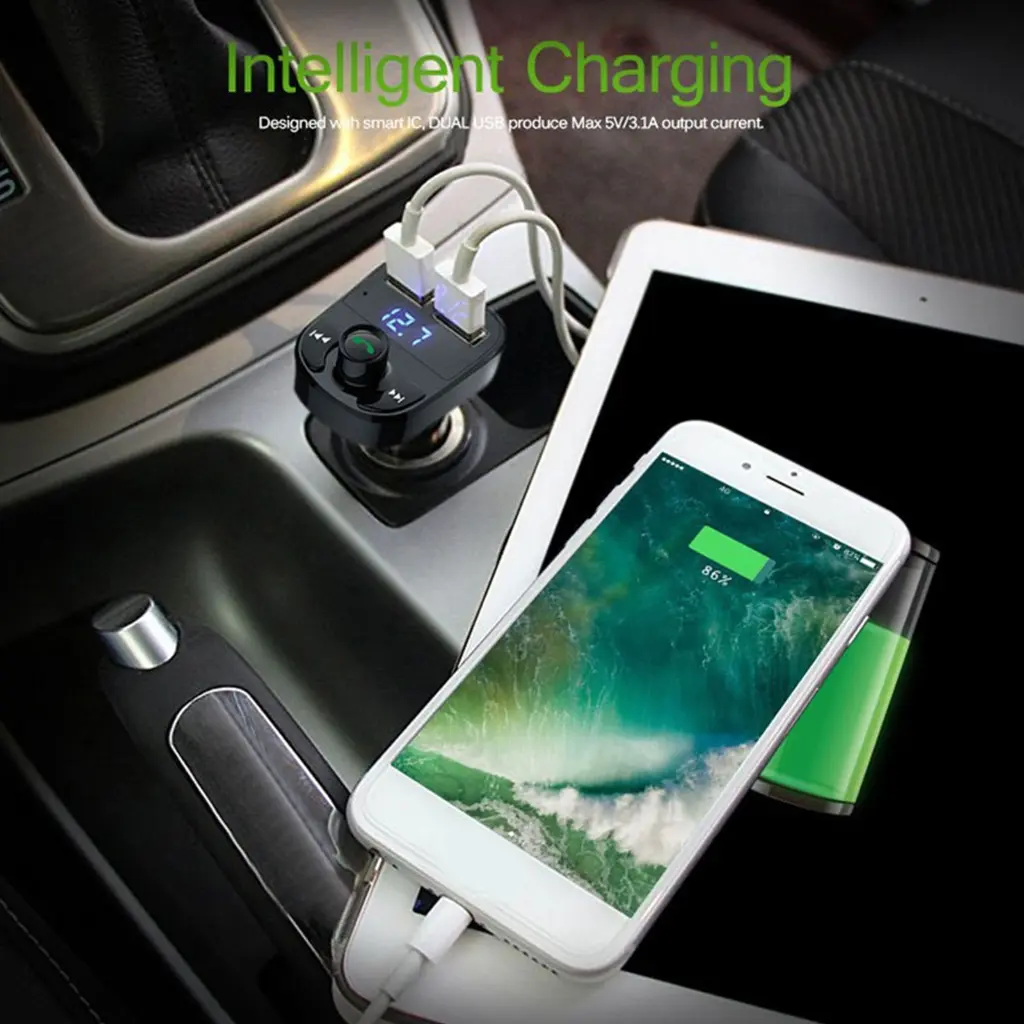 X8 Car FM Transmitter Bluetooth-compatible Hands-free MP3 TF Player Dual USB 3.1A 1A Car Charger LED Dislpay Handsfree
