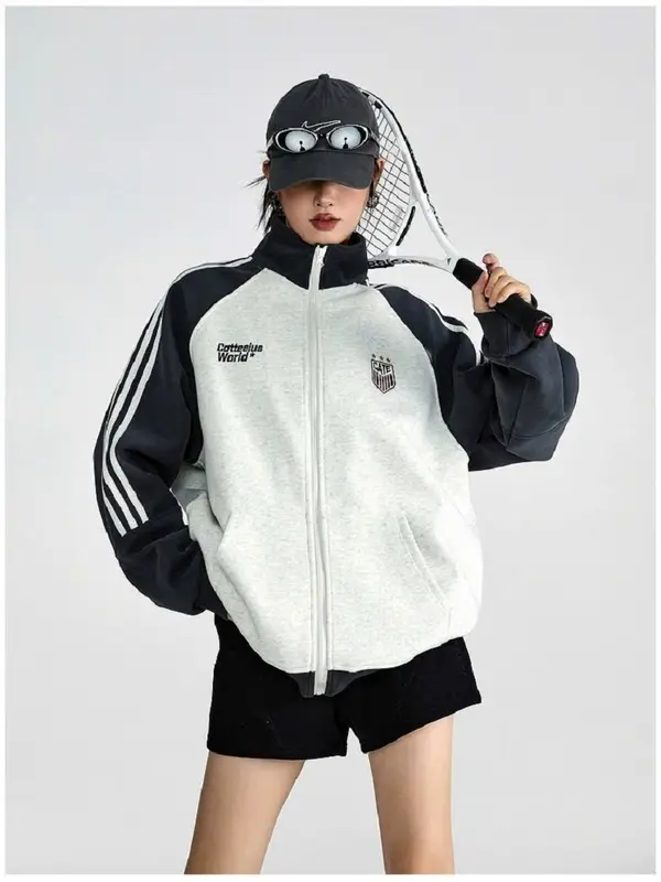 Áo Hoodie Zip Thêu-Áo Khoác Nỉ Khoá Kéo Cổ Cao,Thời Trang Nam Nữ From Rộng - NHÂN MÃ 3