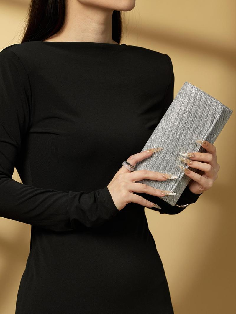 Product Introduction of Women's Elegant Glitter Evening Bag, Exquisite Trendy Clutch Bag, Fashionable Chain Strap Crossbody Bag for Party Decoration 7