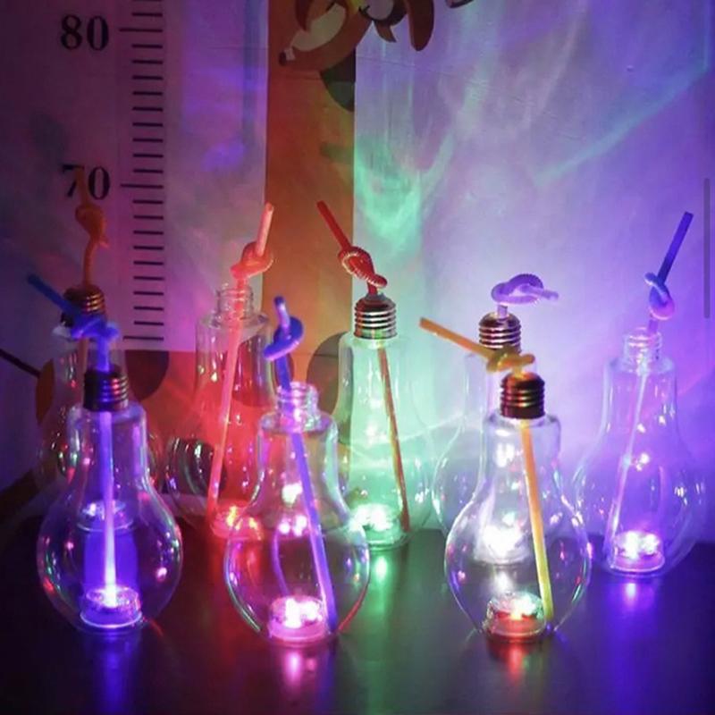 1Pc 200to500ml Creative Clear Artificial Fake Light Bulb Shaped Bottle Can Emit Light Drink Cup Juice Bottle Party Decor 2