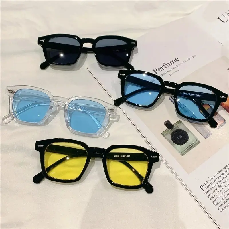 Kacamata Hitam Lensa Warna Bentuk Kotak Gaya Retro Korea Untuk wanita pria Eyewear