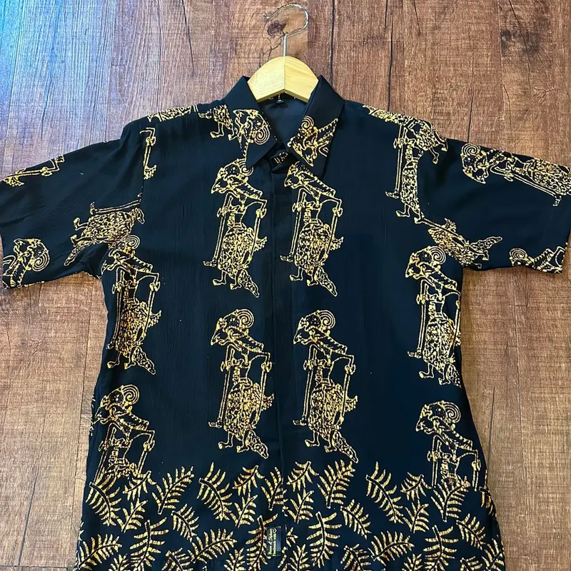 Kemeja pendek Batik wayang daun Rayon Pria Casual 6