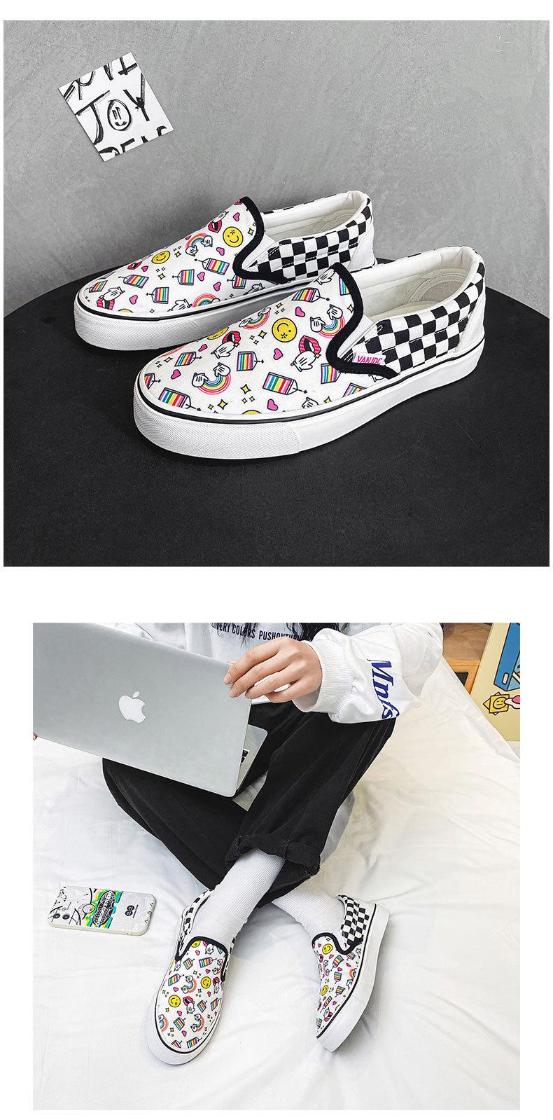 Product Introduction of 2024 Autumn New Breathable Slip-on Lofter Canvas Shoes Women's Plaid Cartoon Mario Pattern Plaid Sneakers 10