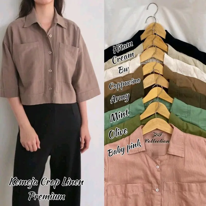 Kemeja Basic Gita Rami Crop Linen Premium Polos Top 0