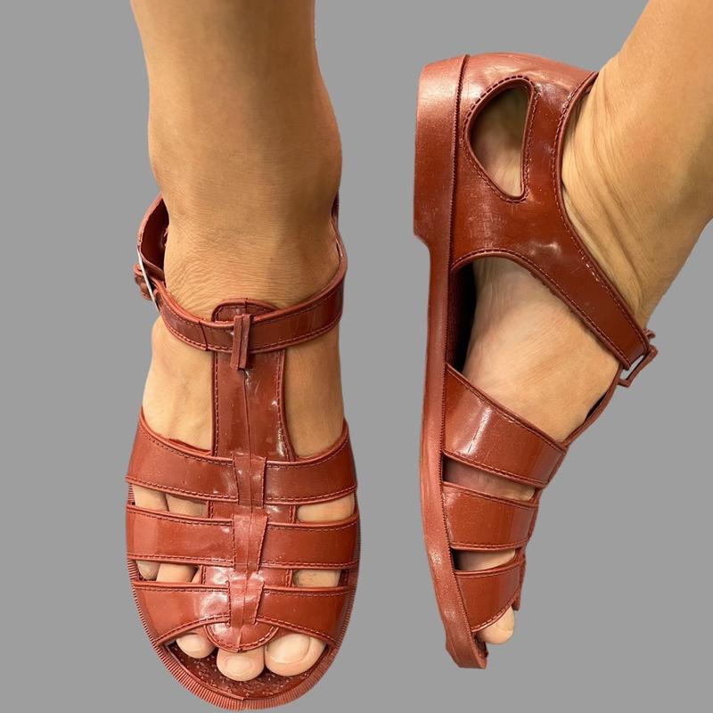 Dép Rọ truyền thống Nam Nữ màu nâu đỏ sẫm bóng, quai hậu nam, nhựa dẻo êm chân, chống trơn trượt DéP Đế Bằng Sandal Đồng dép  nam