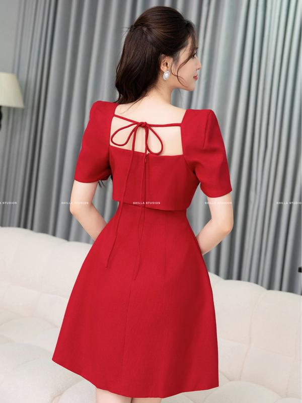 The Shilla - M58B90.69D9 - Đầm thiết kế cao cấp cổ vuông đính kết tôn dáng - Hình chụp thật 100% 5