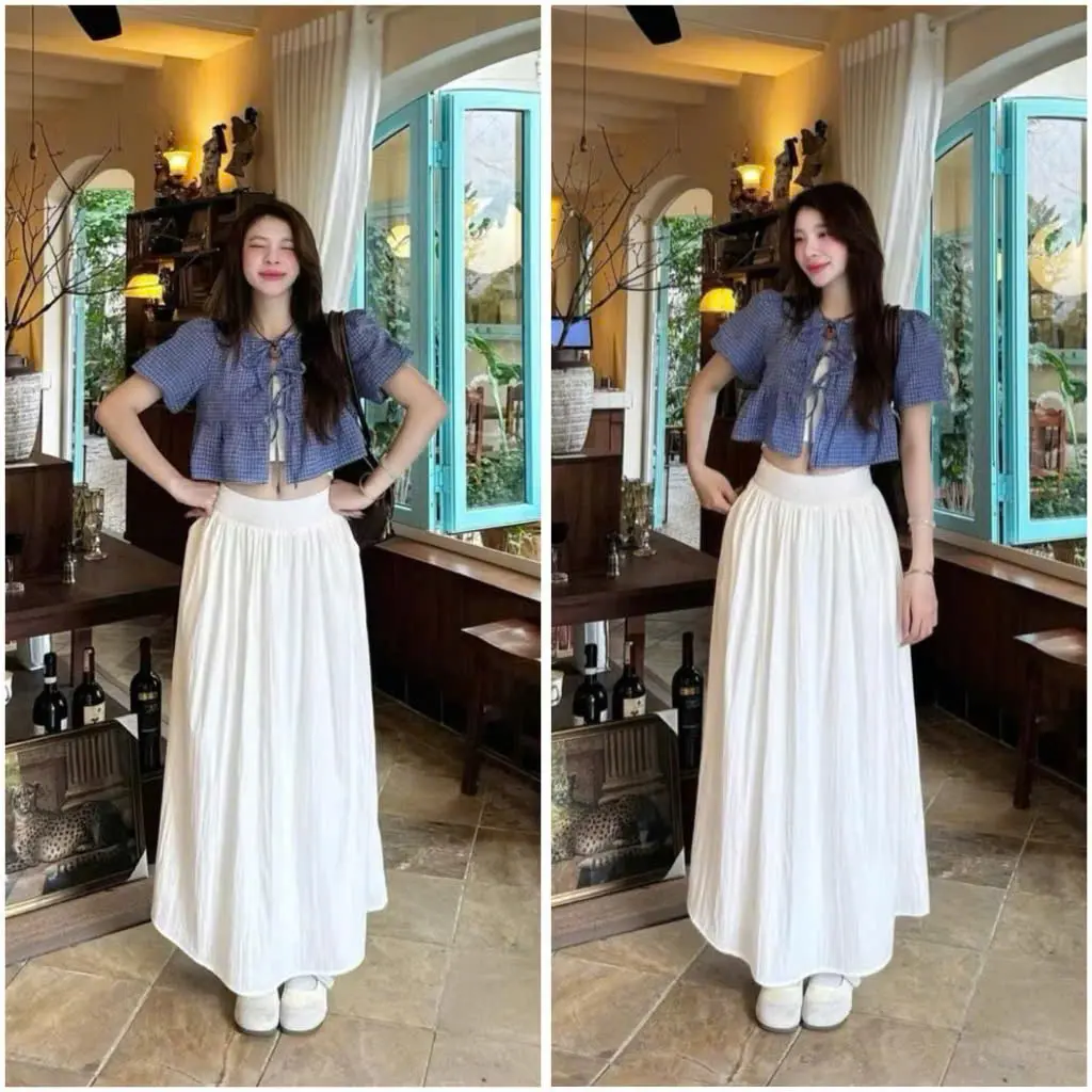 Áo babydoll dáng ngắn croptop tay phồng thắt nơ candy top ameehouse