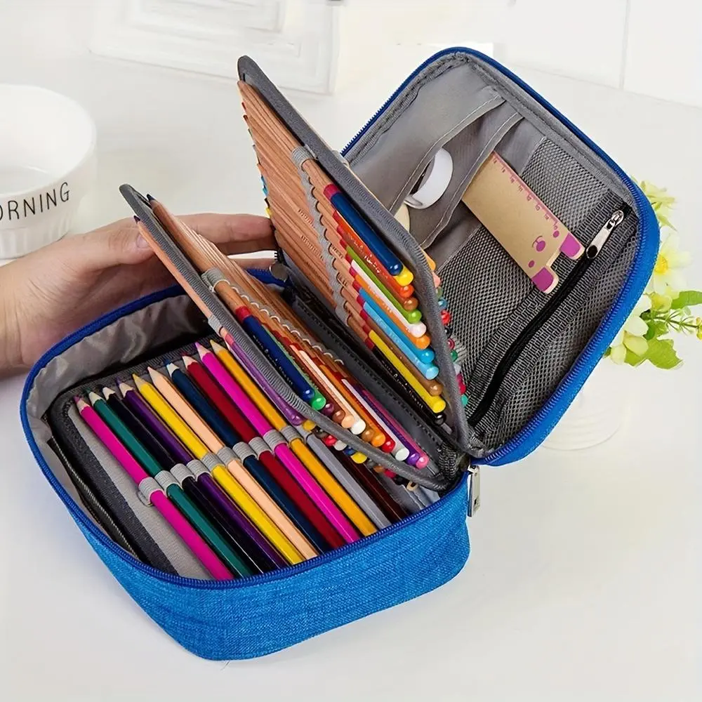 Large Capacity Zipper Pencil Case, 1 Count Multi-functional 72-slot Pencil Organizer with 2 Removable Sleeves, Portable Stationery Pouch for School & Office