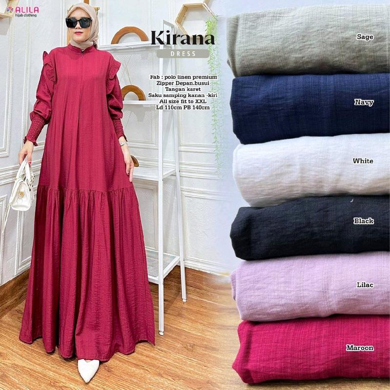 Kirana dress by ALILA dan KHEYRA HIJAB BERLABEL (maxi gamis dress polos busui bahan polo linen) 0