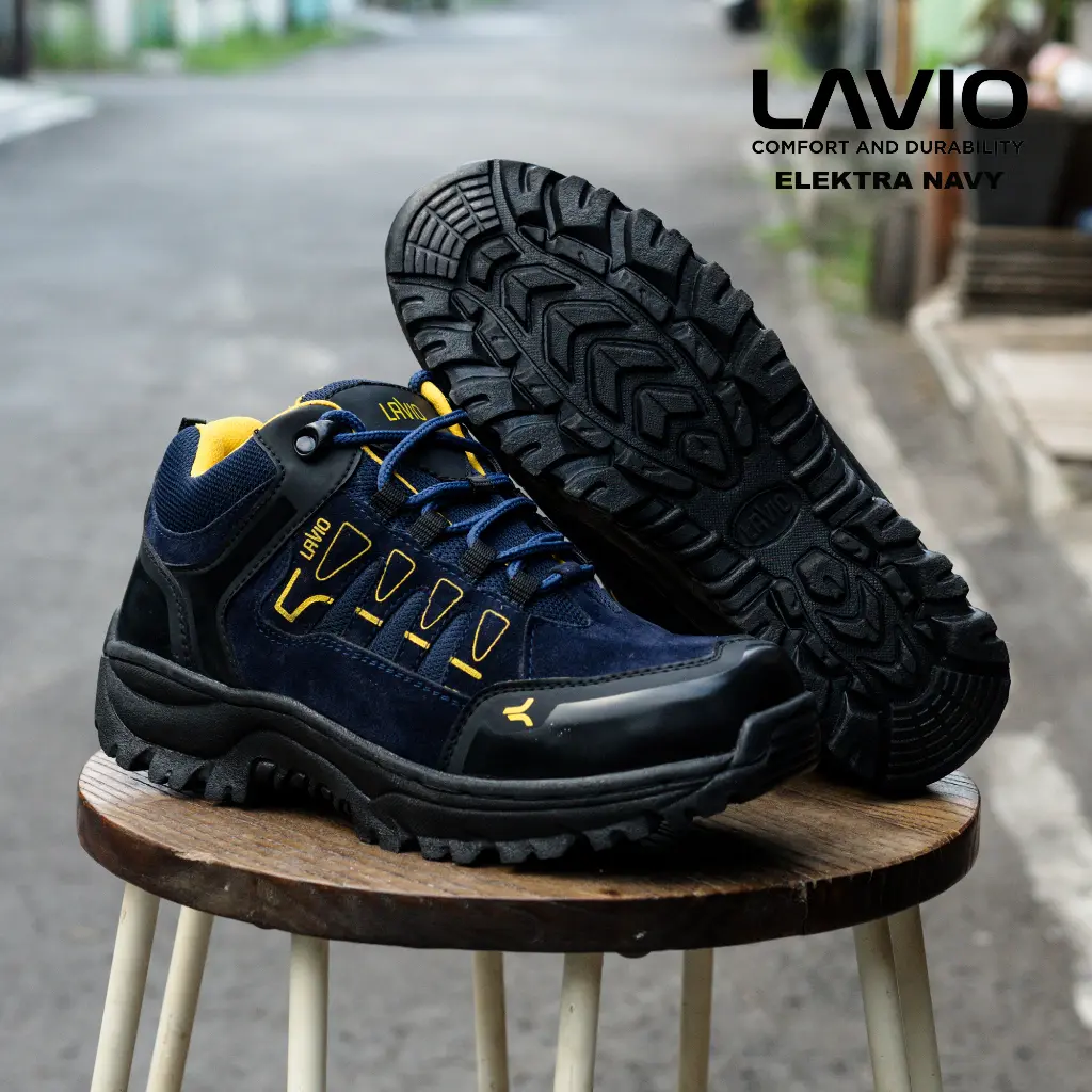 Lavio Sepatu Safety Pria Ujung Besi proyek Safety Boots Anti Licin murah terjamin 39-46 warna Navy Shoes High Kerja