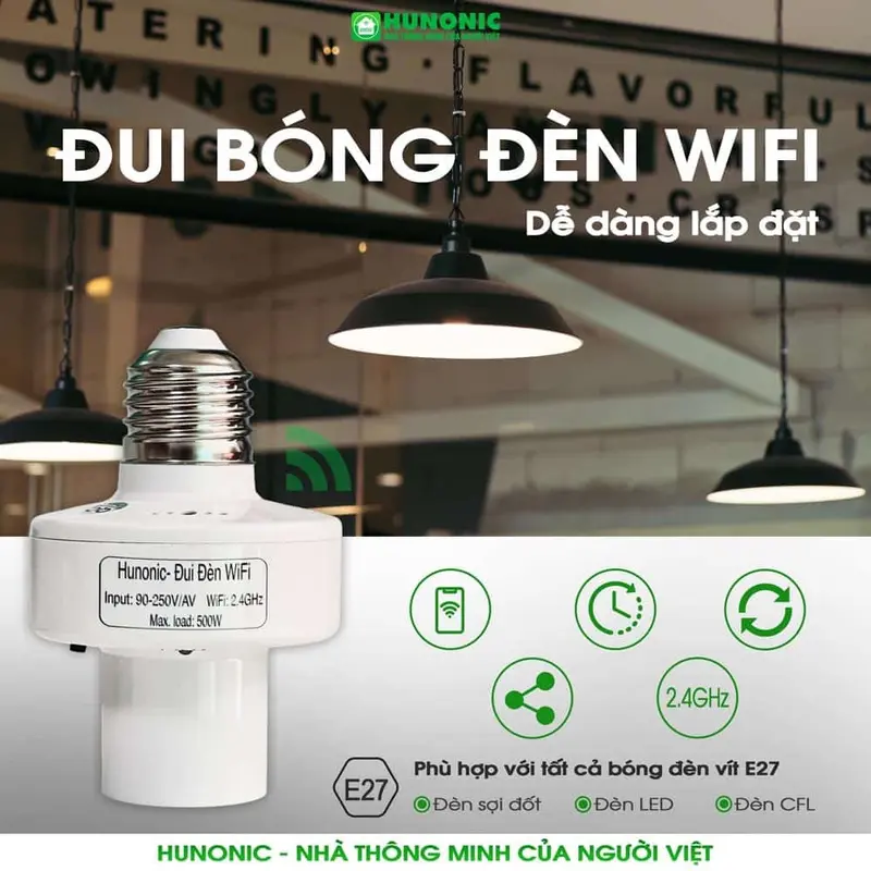 Đui đèn thông minh wifi hunonic điều khiển bật/tắt bóng đèn từ xa qua điện thoại 8